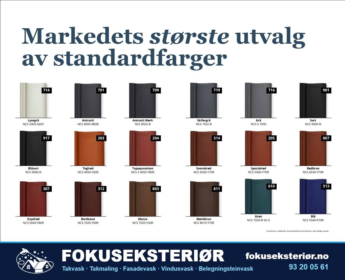 Fargekart for takmaling, standardfarger